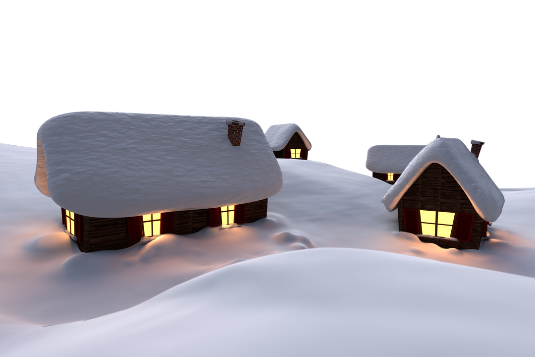 Transparent Winter Village with Snow-Covered Houses and Glowing Windows - Download Free Stock Images Pikwizard.com