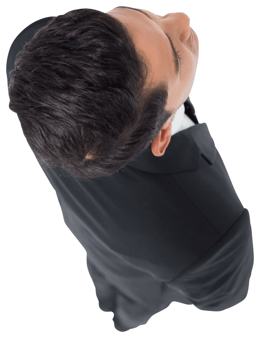 Isolated Businessman Looking Up on Transparent Background