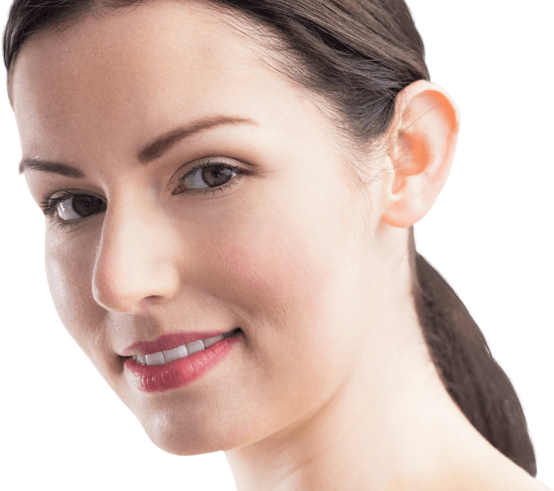 Studio Close-Up of Smiling Woman Face on Transparent Background