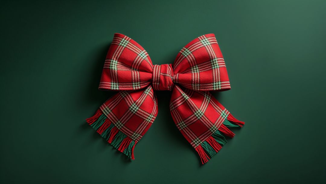 Festive Tartan Plaid Bow on Dark Green Surface