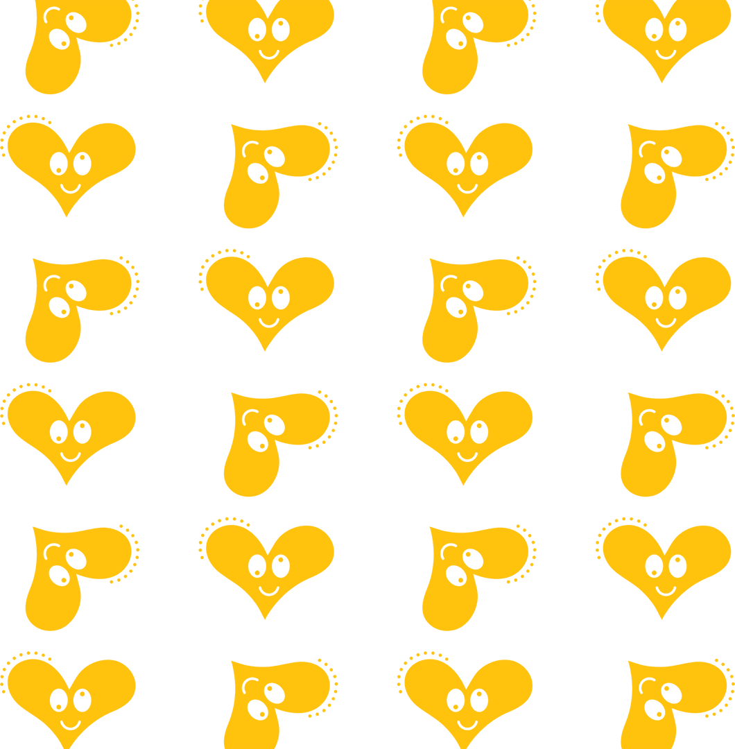 Pattern of Yellow Smiling Hearts on Transparent Background