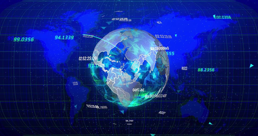 Digital Data Flow Around 3D Globe on World Map