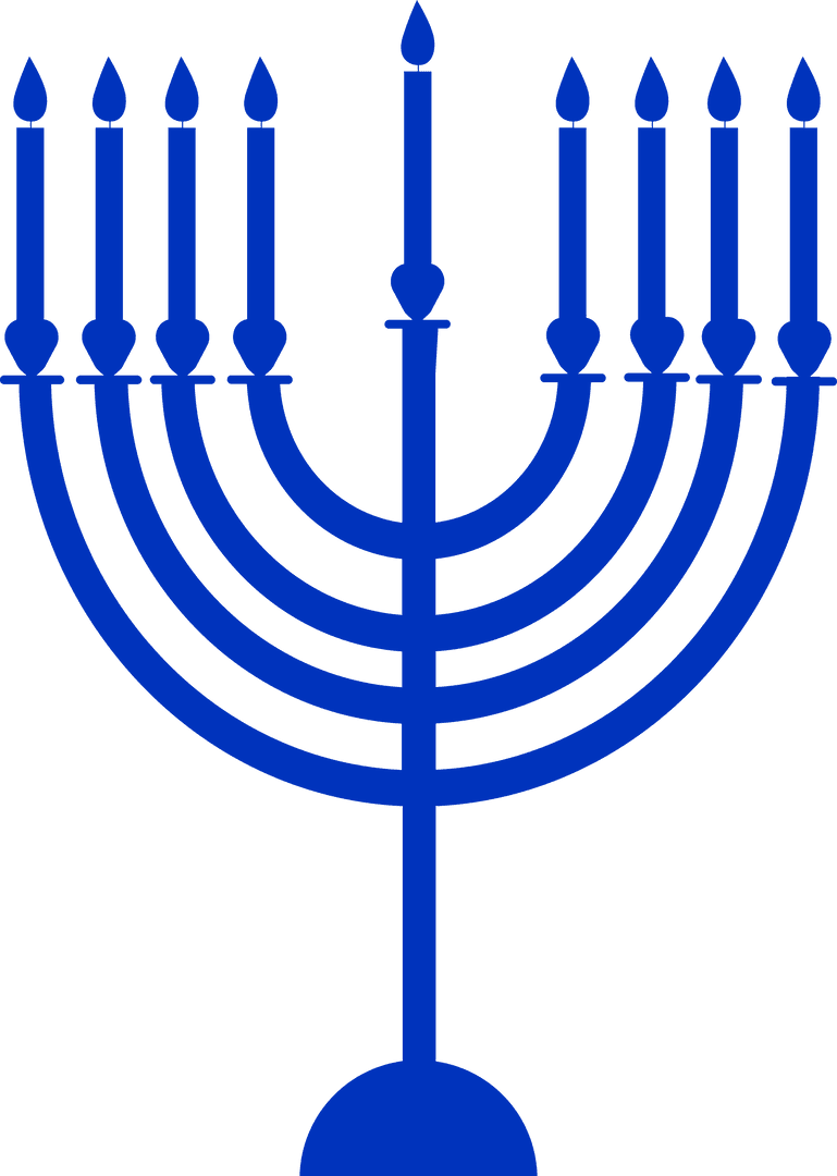Geometric Blue Menorah with Candle Illumination on Transparent