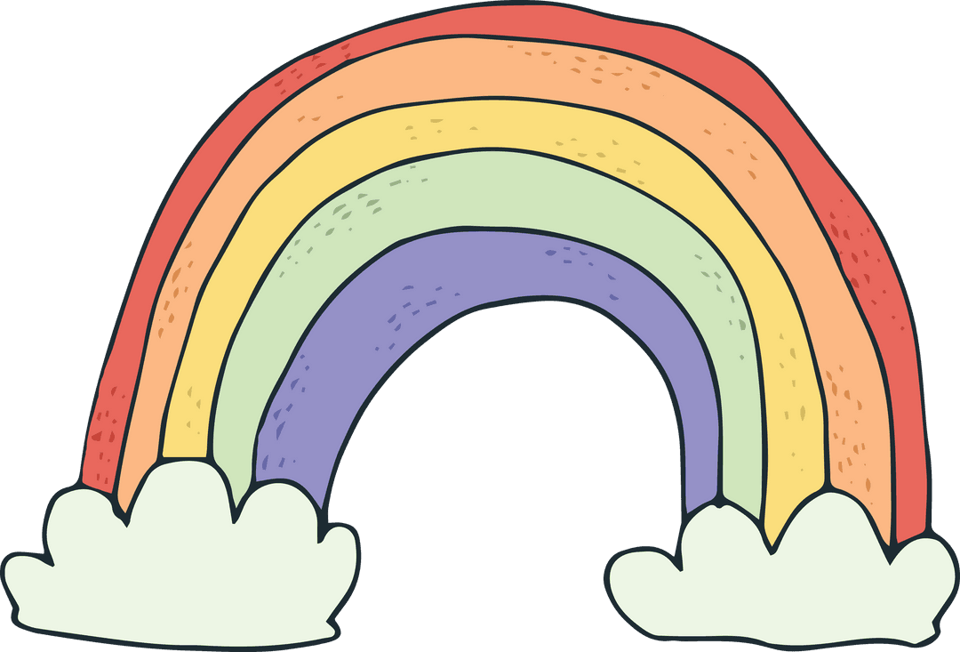 Colorful Rainbow with Clouds on Transparent Background Vector