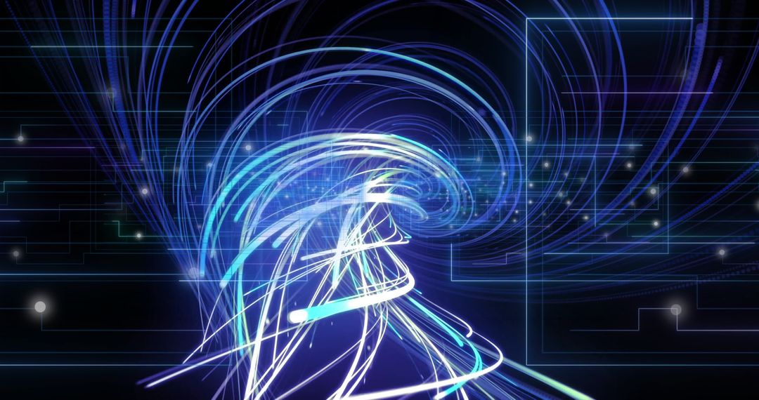 Neon Swirls and Light Spots on Digital Interface Background