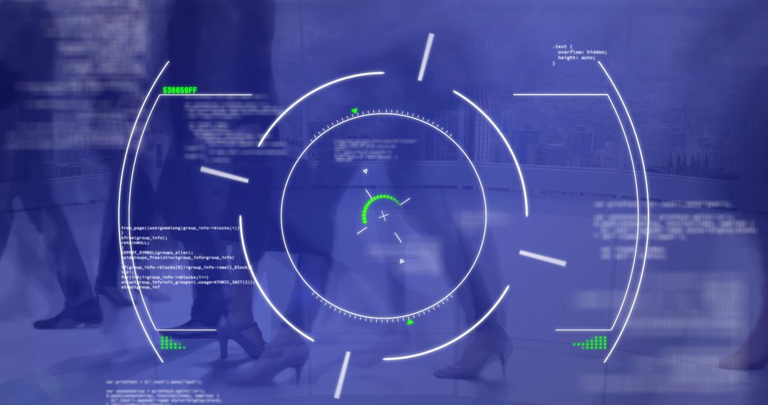 Digital Interface Overlay on Pedestrians in Modern Urban Scene