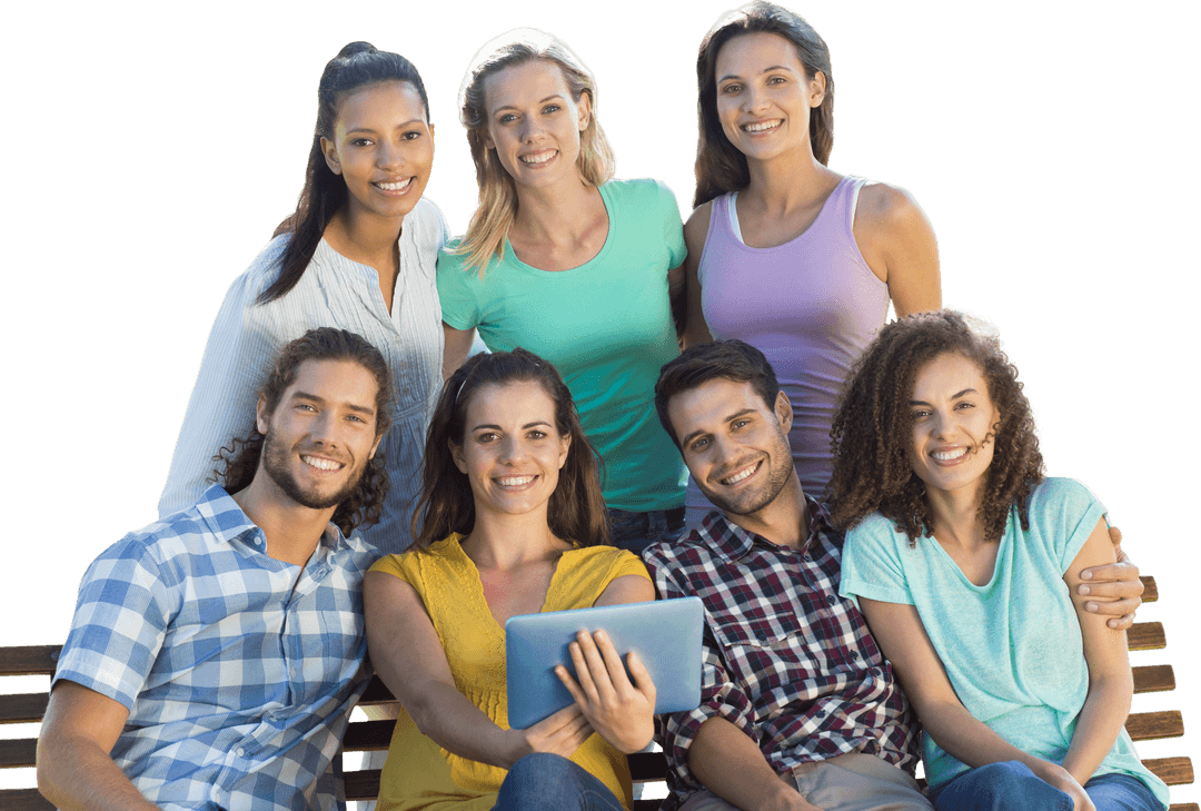 Diverse Group Enjoying Technology in Transparent Park Setting