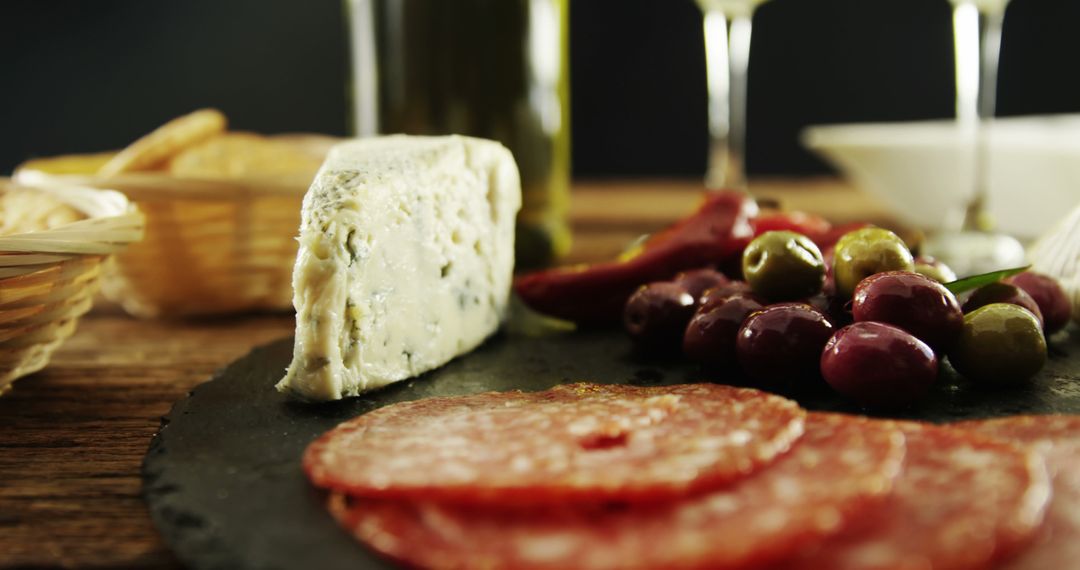 Gourmet Charcuterie Board with Cheese and Olives Closeup - Free Images, Stock Photos and Pictures on Pikwizard.com