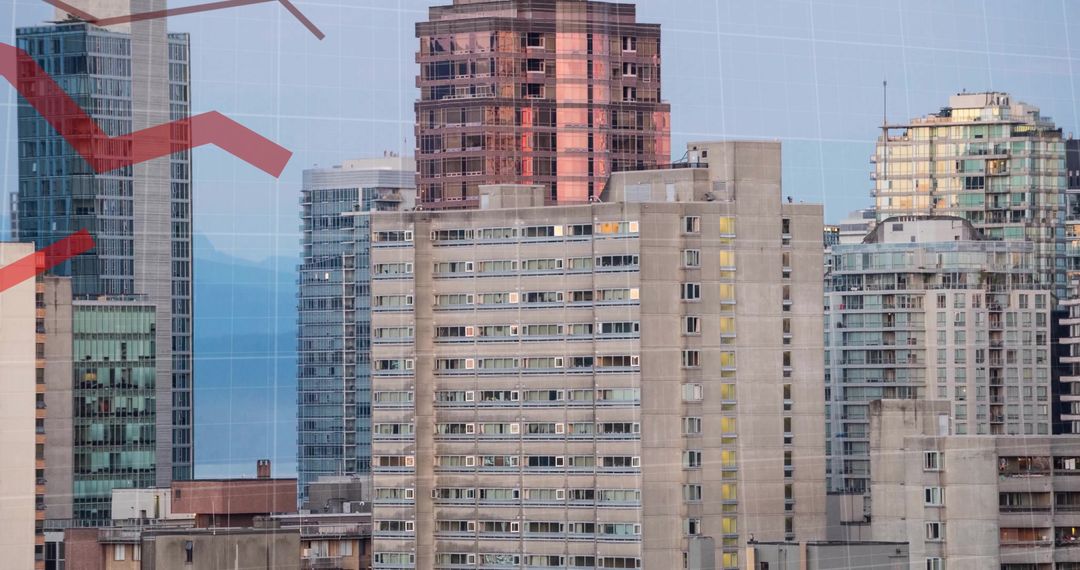 Urban Skyline with Overlaid Financial Data Processing Visualizations