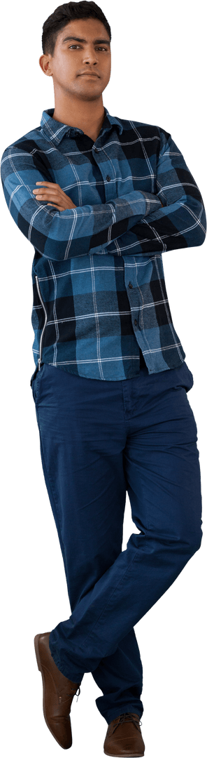 Confident Young Man Standing with Arms Folded on Transparent Background