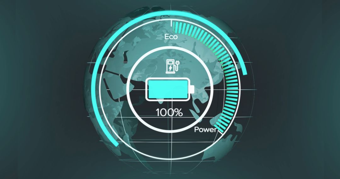 Futuristic Digital Dashboard with Battery and Eco Power Indicators