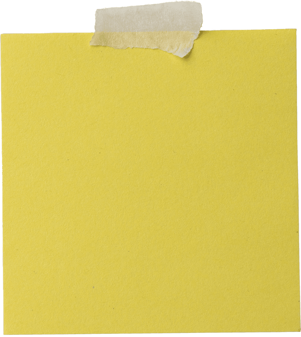 Yellow Memo Note with Tape Isolated on Transparent Background
