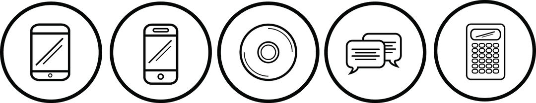 Digital Media Icons in Circles on Transparent Background