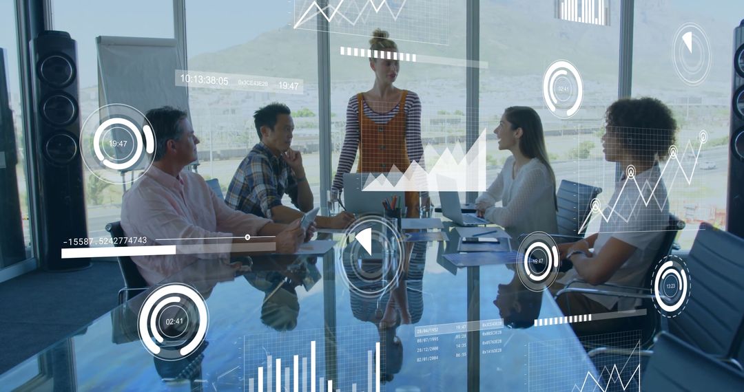 Diverse Team in Office with Data Technology Interface