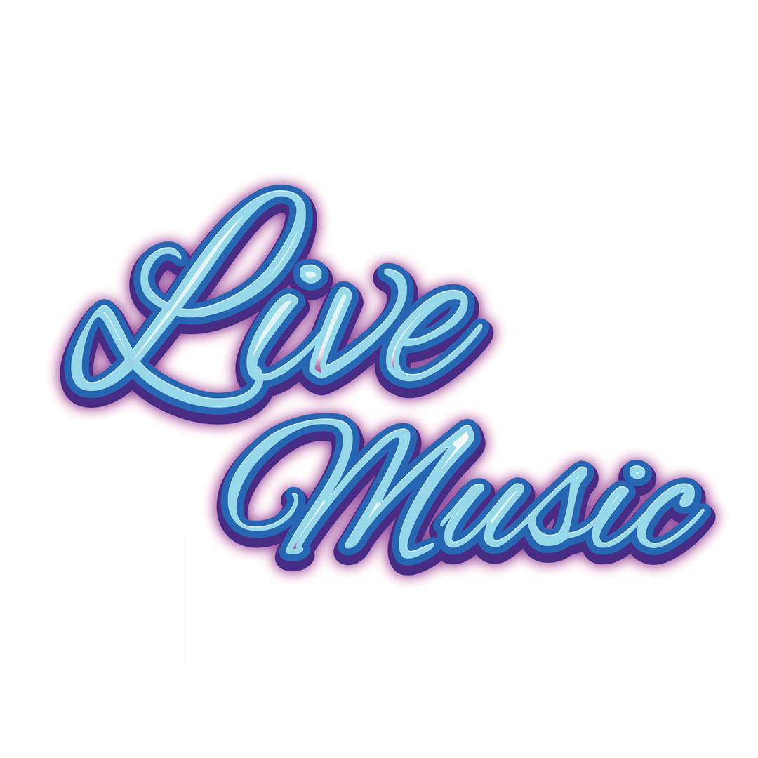 Bright Neon Live Music Text on Transparent Background