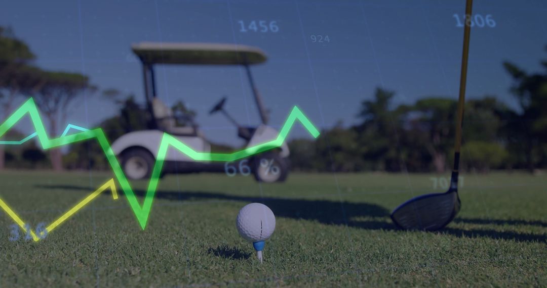 Golf Ball on Tee with Financial Chart Overlay on Green Course