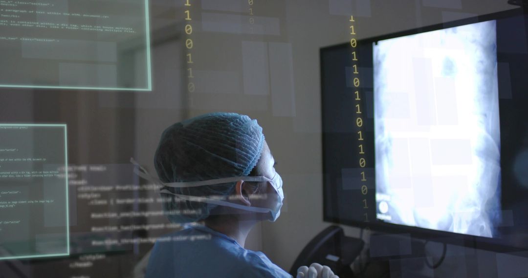 Healthcare Professional Analyzing X-ray on Futuristic Digital Interface