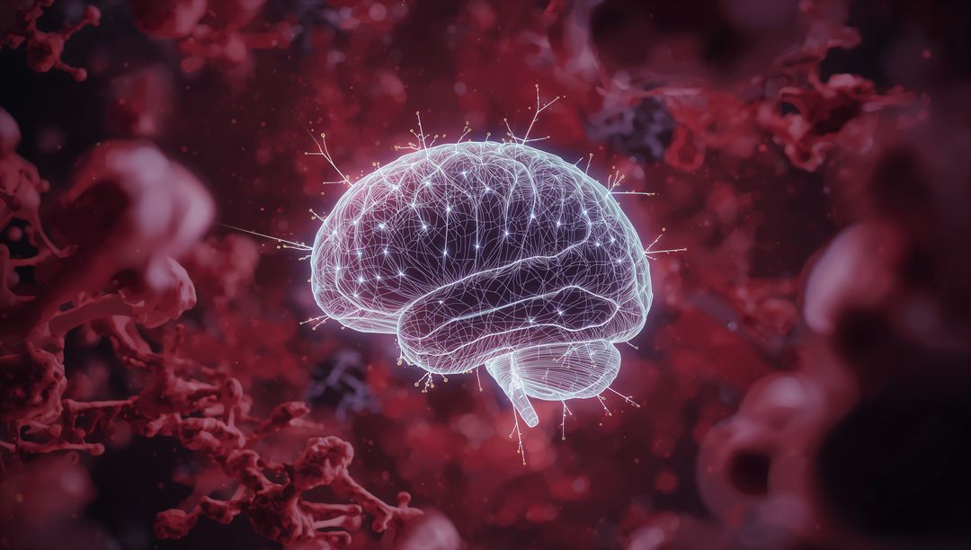 Digital Wireframe Brain in Futuristic Biomedicine Setting