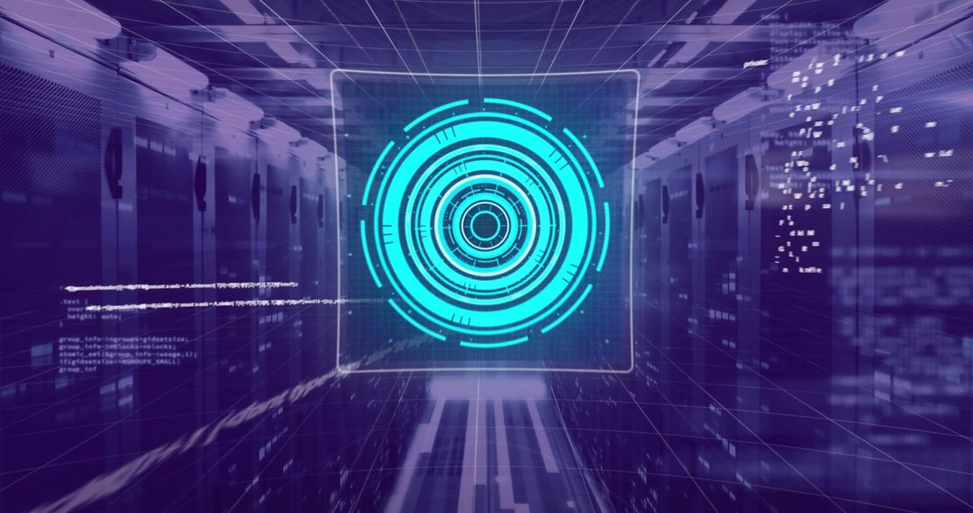 Futuristic Digital Interface with Data Circuits in Server Room