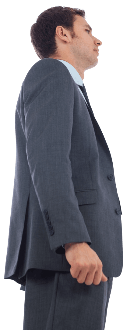 Side View of Serious Businessman on Transparent Background