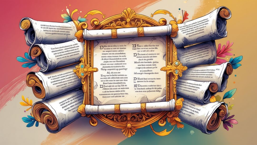 Decorative Golden Frame with Ancient Scrolls and Text Art