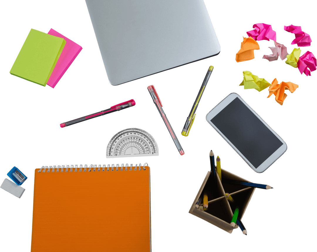 School Supplies on Transparent Background for Creative Design