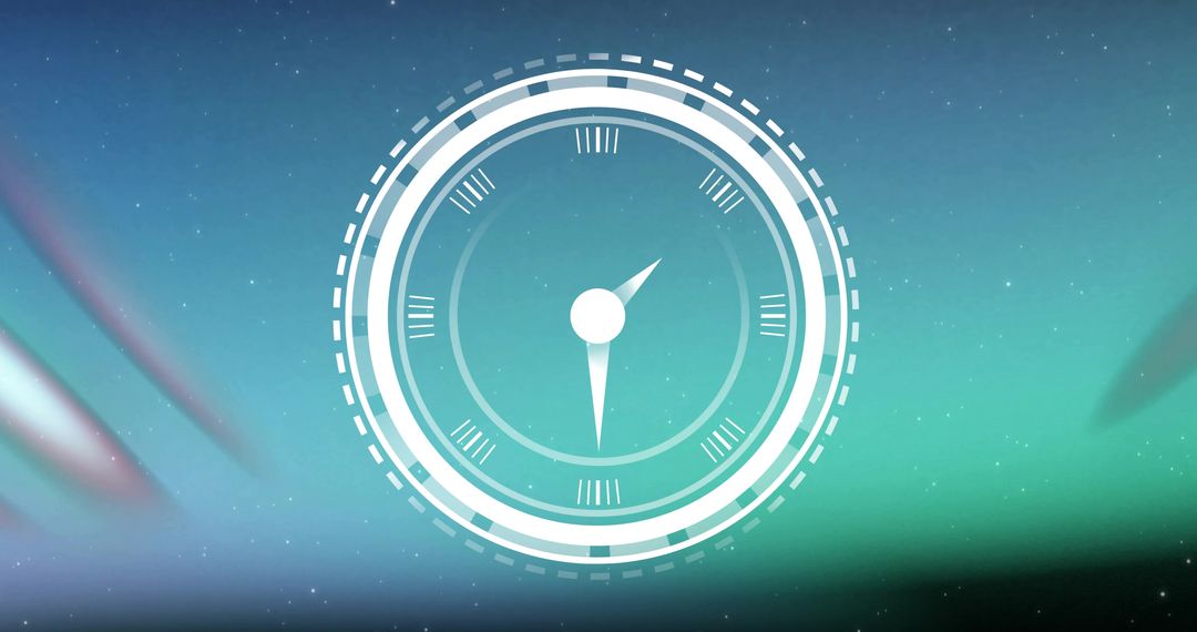 Rotating Futuristic HUD Gauge Over Aurora Gradient Background, Minimal Circular Interface