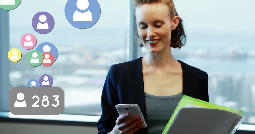 Business Woman Engaging on Social Media in Office Environment