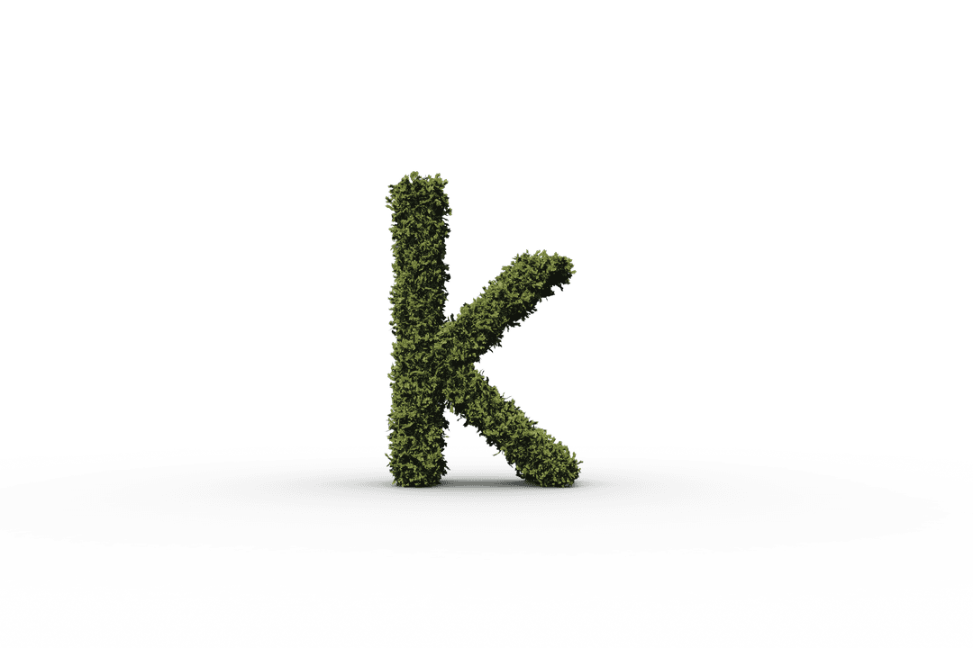 Nature-Inspired Grass Textured Transparent Letter K Isolated