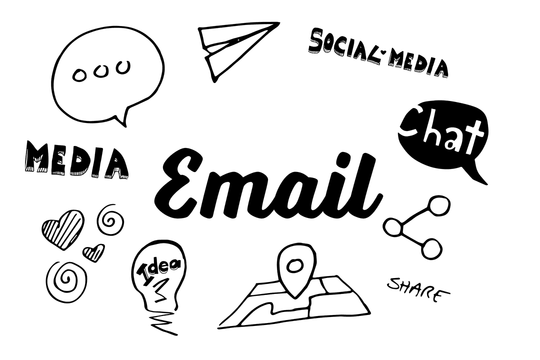 Email Text with Icons on Transparent Background for Communication