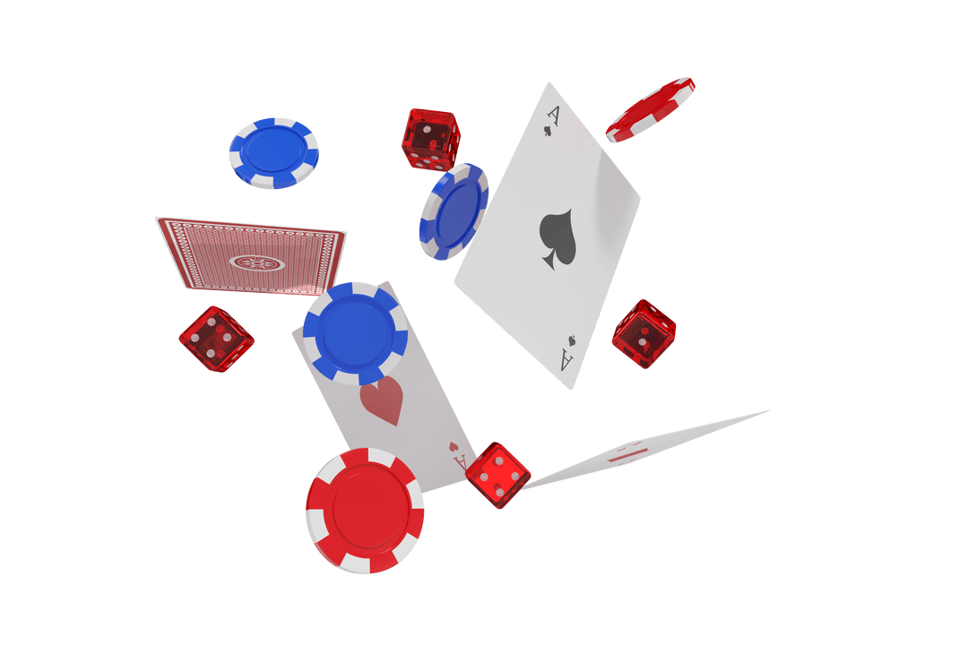 Transparent 3D Playing Cards, Dice, and Casino Tokens Illustration