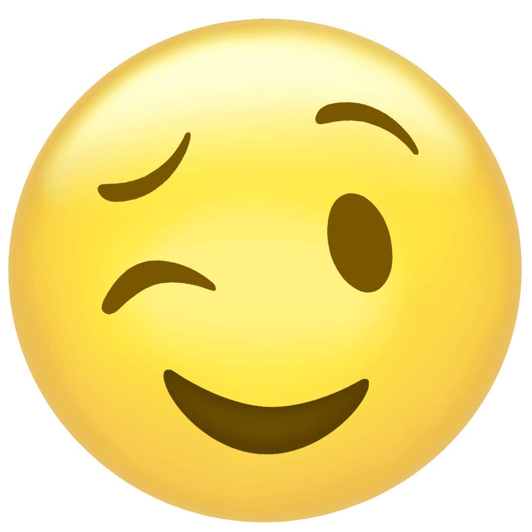 Winking Smiley Emoji with Playful Smirk on Transparent Background