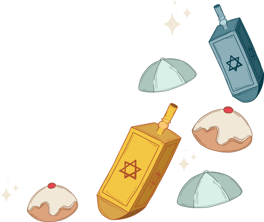 Transparent Hanukkah Icons with Dreidel, Kippah, and Donut