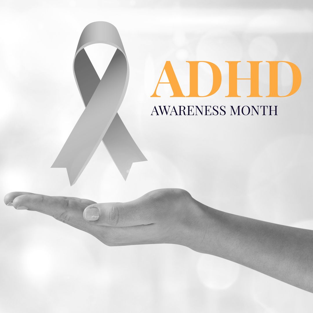 Hand Holding ADHD Awareness Ribbon for Healthcare Support