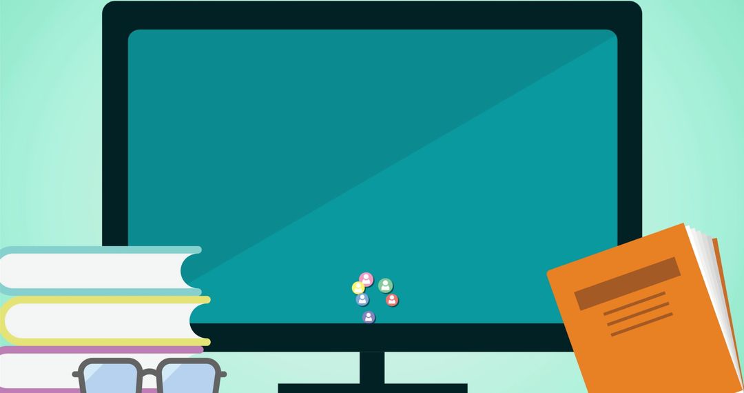 Workspace with Books and Blank Computer Screen