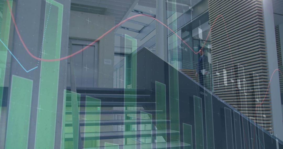 Businessmen in Modern Office with Overlaid Data Graphics