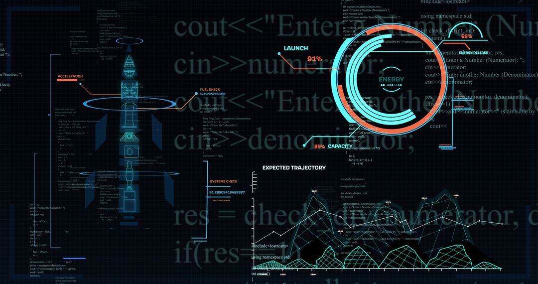 High-Tech Interface Displaying Spacecraft Trajectory Analysis