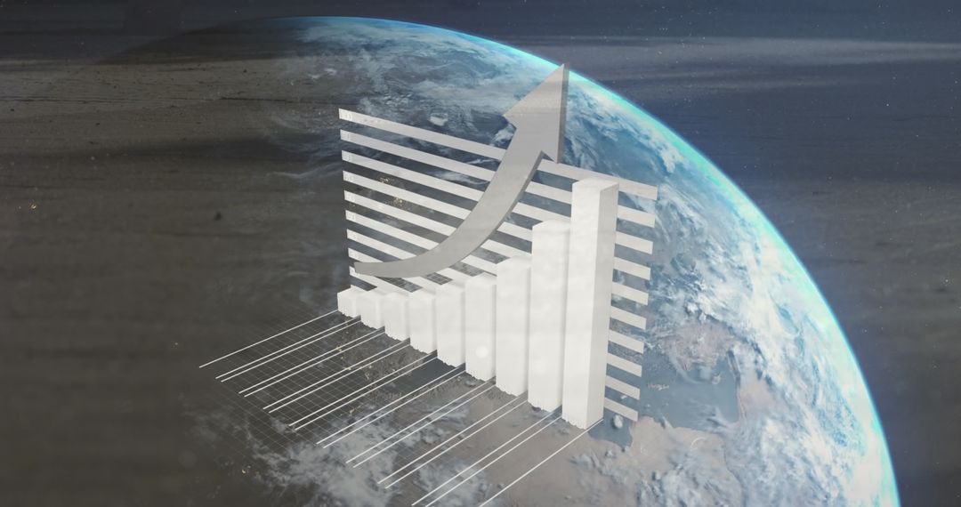 Growth Arrow on Bar Graphs Over Earth Illustrating Business Success