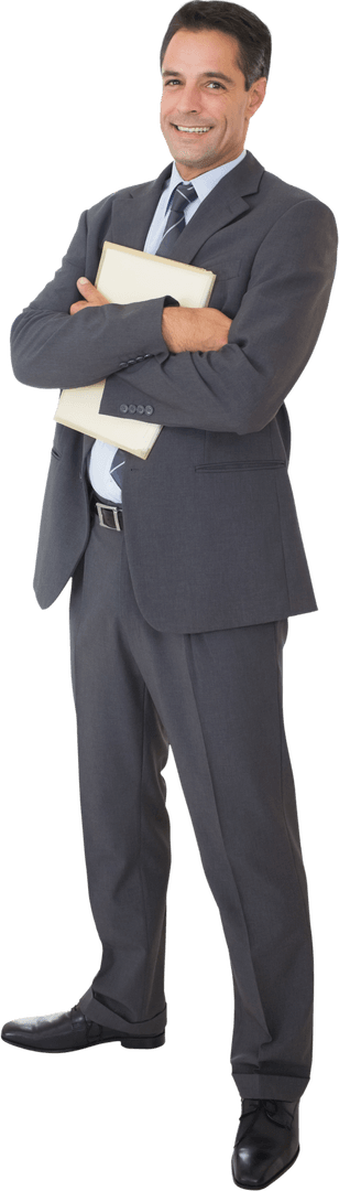 Transparent Businessman Smiling Holding Documents