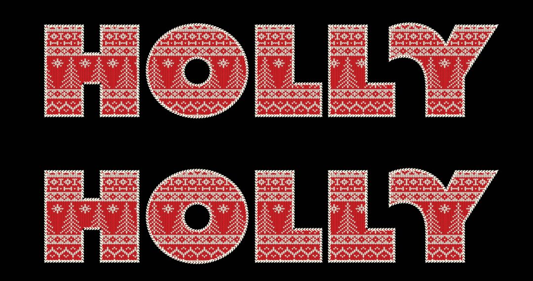 Festive Holly Text with Red Nordic Knit Pattern