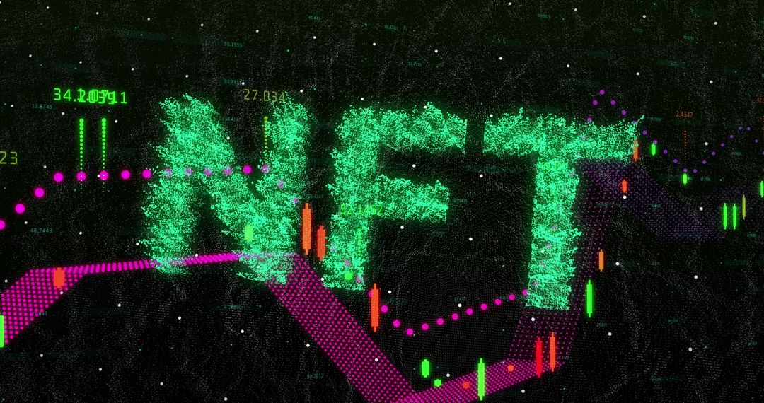 Digital NFT Text Amidst Financial Data Visualization