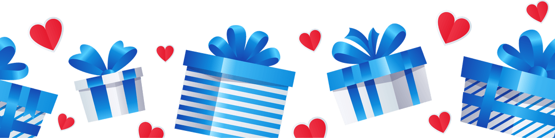 Floating Gift Boxes with Blue Ribbons on Transparent Background