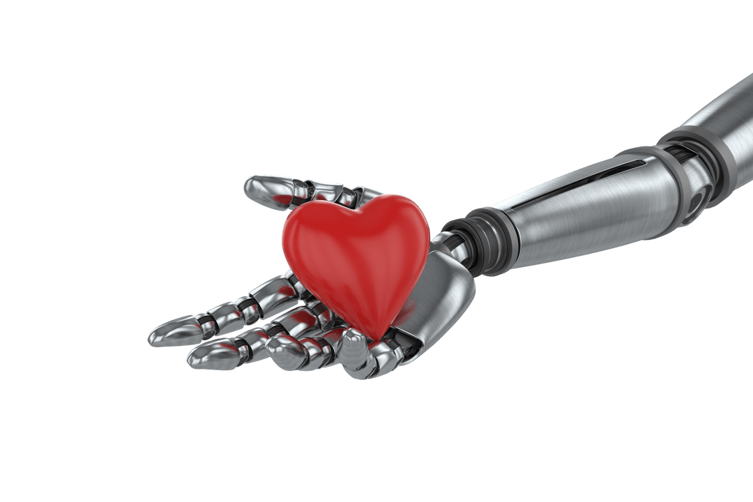 Transparent Cyborg Hand Holding Red Heart Symbol
