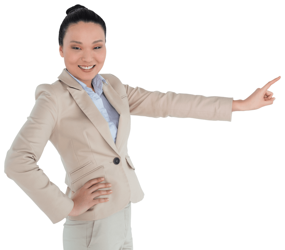 Female Business Professional Pointing Pose on Transparent Background