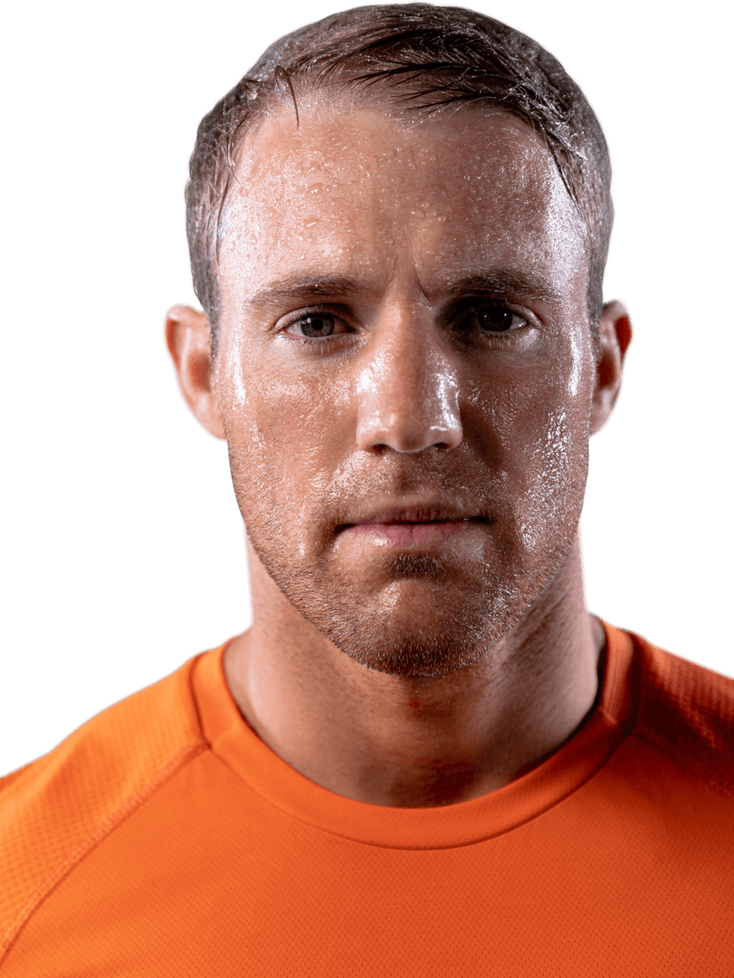 Sweating Male Athlete Close-Up on Transparent Background