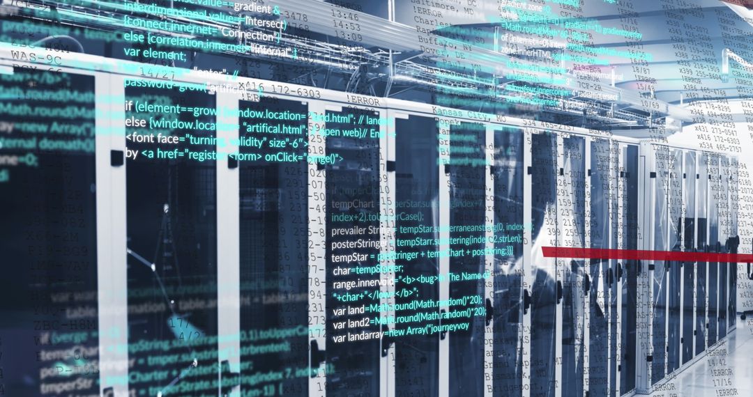 Data Analysis Overlay with Modern Server Racks and Networks