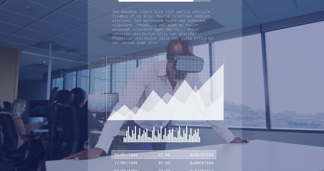 Businessman Using VR Headset for Data Processing in Office