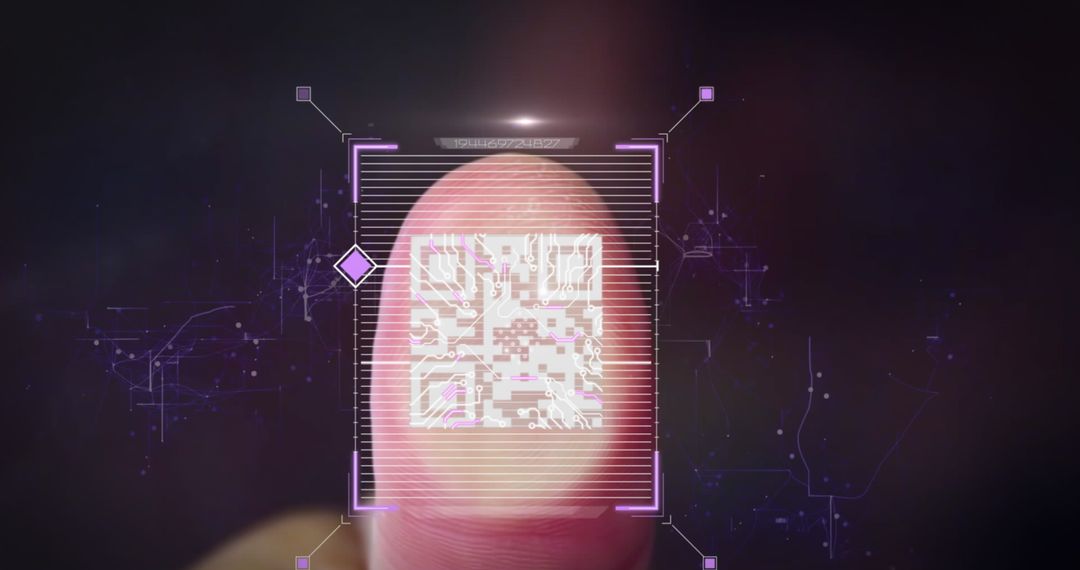 Futuristic Fingerprint with QR Code Technology Overlay