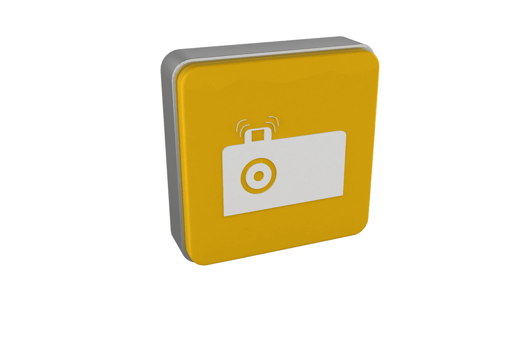 Digital Camera Icon on Yellow 3D Tile Transparent Background