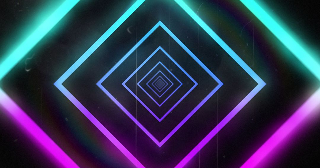 Abstract Futuristic Neon Tunnel with Glowing Squares